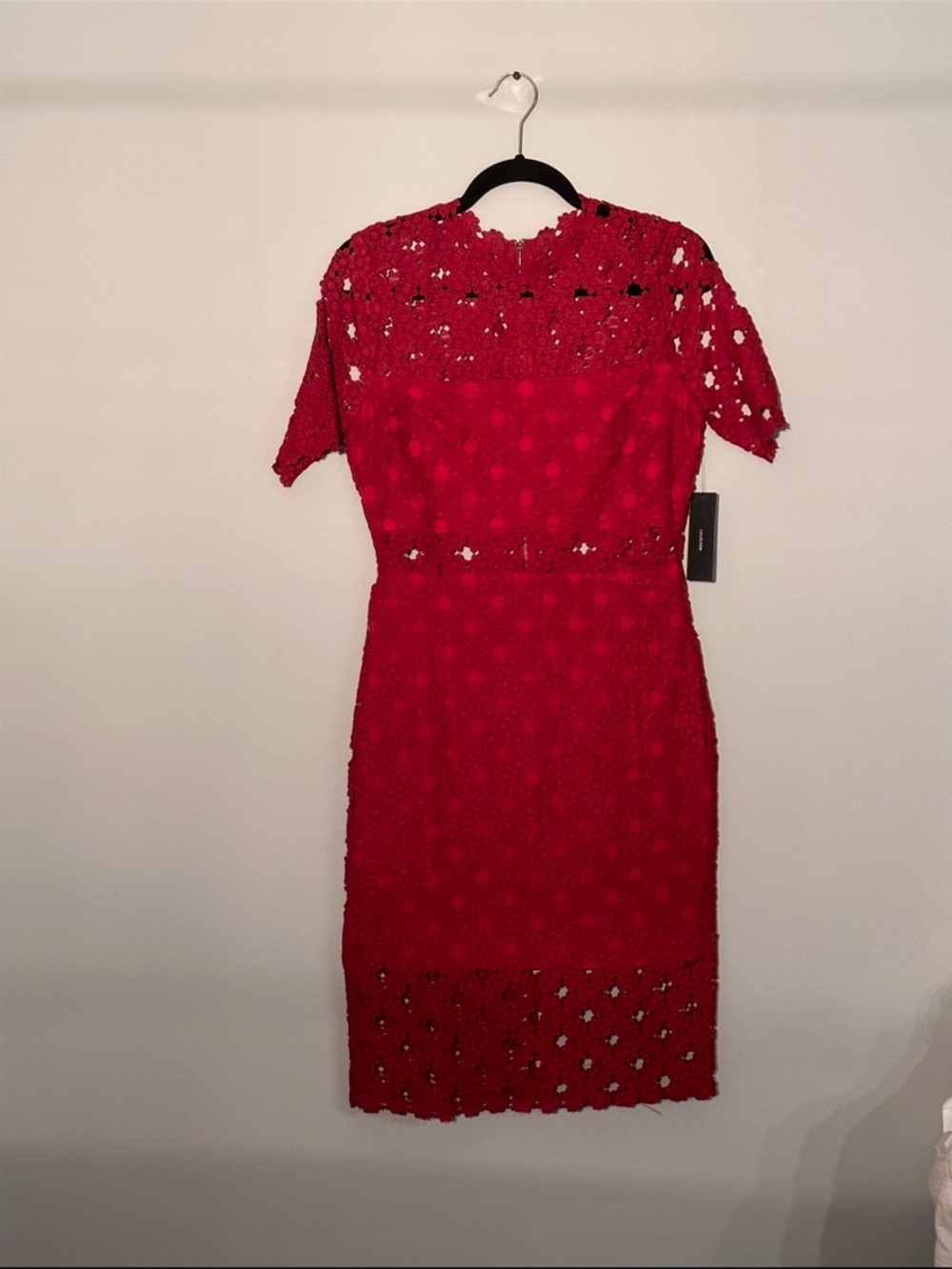Lulu's Red Lace Midi Dress, bridal shower and wedding guest dress, casual event - Picture 2 of 3